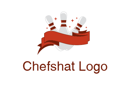ribbon around bowling pins games logo