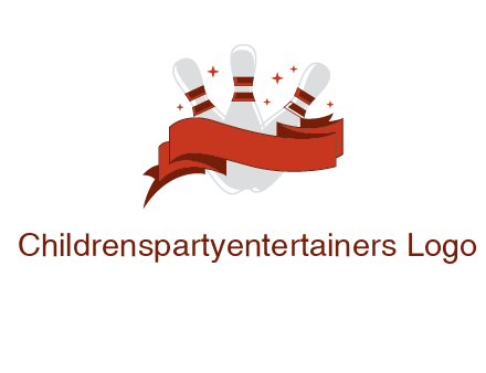 ribbon around bowling pins games logo