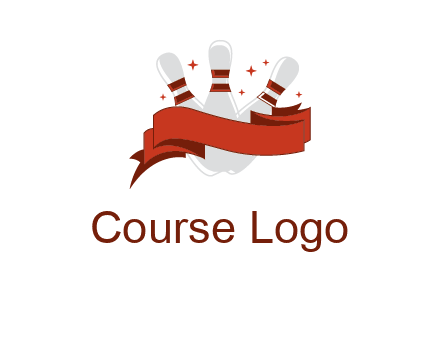 ribbon around bowling pins games logo