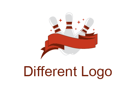 ribbon around bowling pins games logo