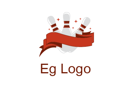 ribbon around bowling pins games logo