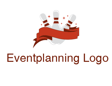 ribbon around bowling pins games logo