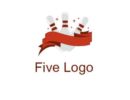 ribbon around bowling pins games logo