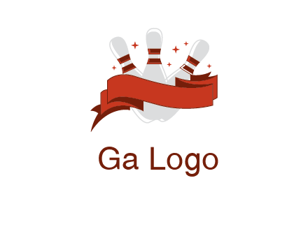 ribbon around bowling pins games logo
