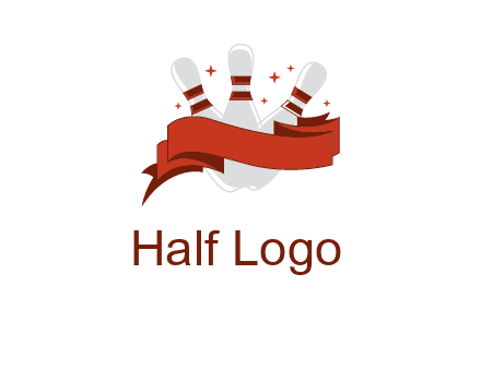 ribbon around bowling pins games logo