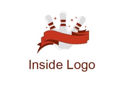 ribbon around bowling pins games logo
