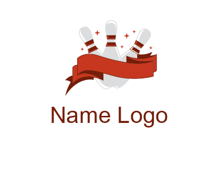 ribbon around bowling pins games logo