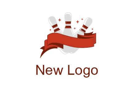 ribbon around bowling pins games logo