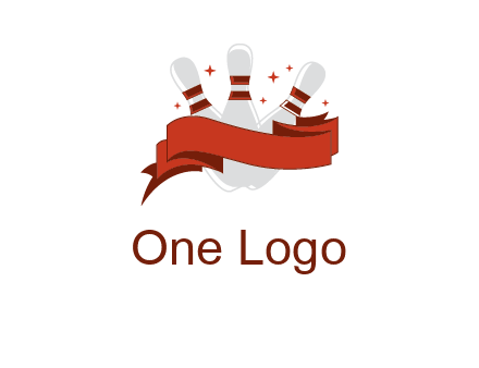 ribbon around bowling pins games logo