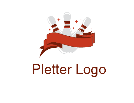 ribbon around bowling pins games logo