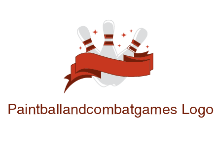 ribbon around bowling pins games logo