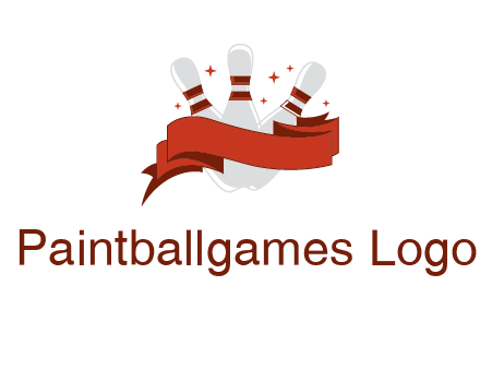 ribbon around bowling pins games logo