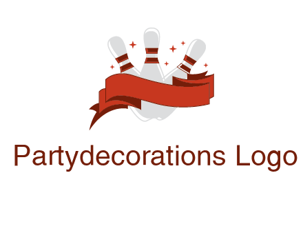 ribbon around bowling pins games logo