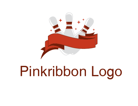 ribbon around bowling pins games logo
