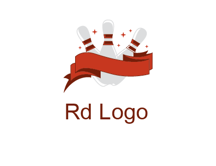 ribbon around bowling pins games logo