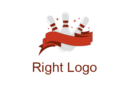 ribbon around bowling pins games logo