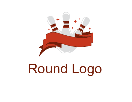 ribbon around bowling pins games logo