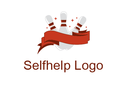 ribbon around bowling pins games logo