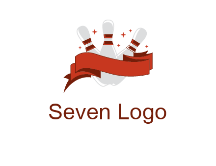 ribbon around bowling pins games logo