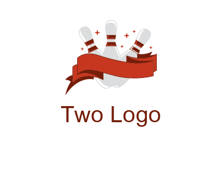 ribbon around bowling pins games logo