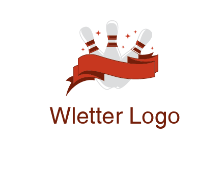 ribbon around bowling pins games logo