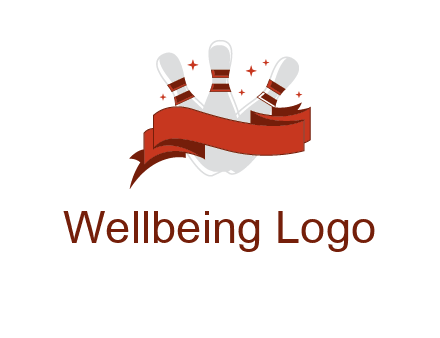 ribbon around bowling pins games logo