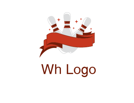 ribbon around bowling pins games logo