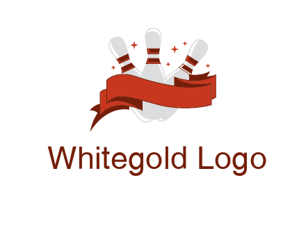 ribbon around bowling pins games logo