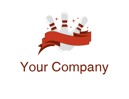 ribbon around bowling pins games logo