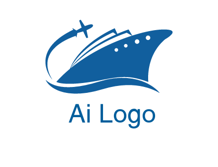 plane flying over ship transport logo icon