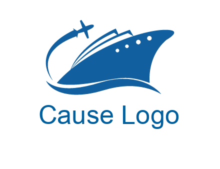 plane flying over ship transport logo icon