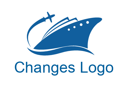 plane flying over ship transport logo icon