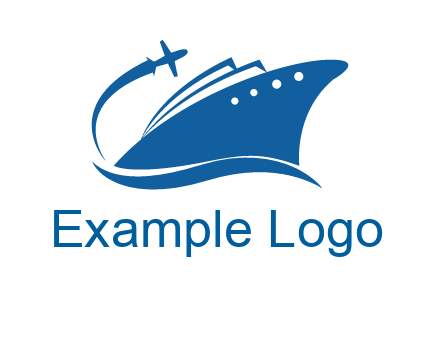 plane flying over ship transport logo icon