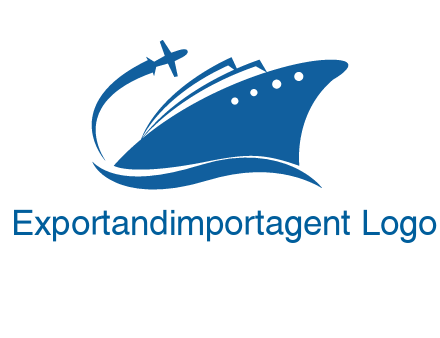 plane flying over ship transport logo icon