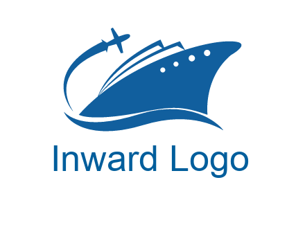plane flying over ship transport logo icon
