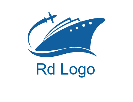 plane flying over ship transport logo icon