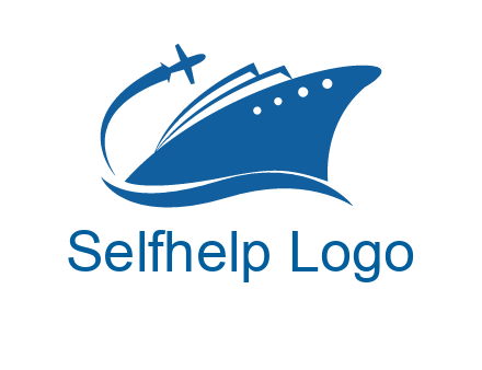 plane flying over ship transport logo icon