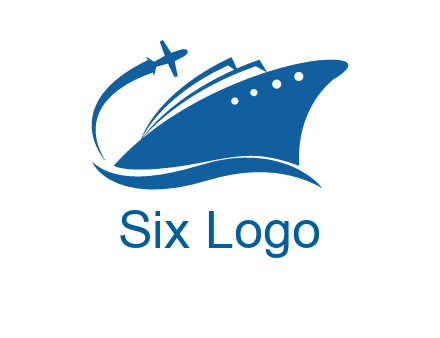 plane flying over ship transport logo icon