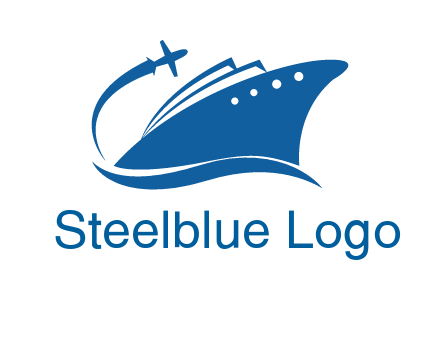 plane flying over ship transport logo icon