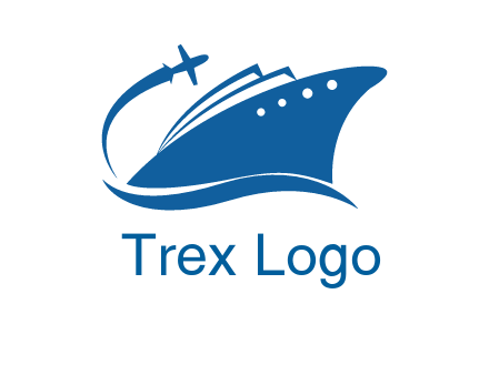 plane flying over ship transport logo icon
