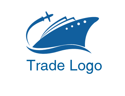 plane flying over ship transport logo icon