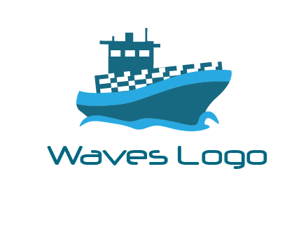 ship with deckhouse and waves shipping logo