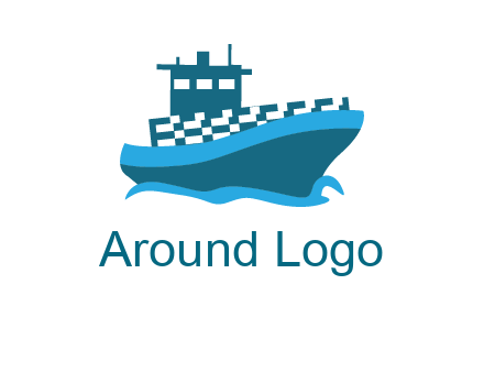 ship with deckhouse and waves shipping logo