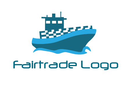 ship with deckhouse and waves shipping logo