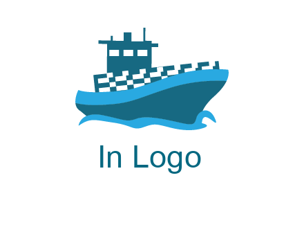 ship with deckhouse and waves shipping logo