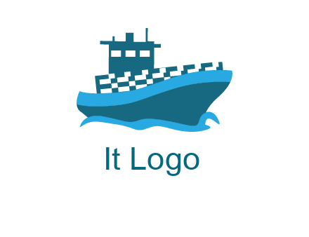 ship with deckhouse and waves shipping logo