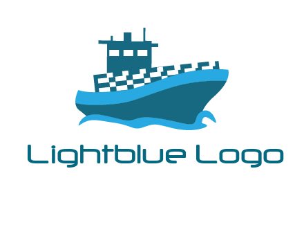 ship with deckhouse and waves shipping logo