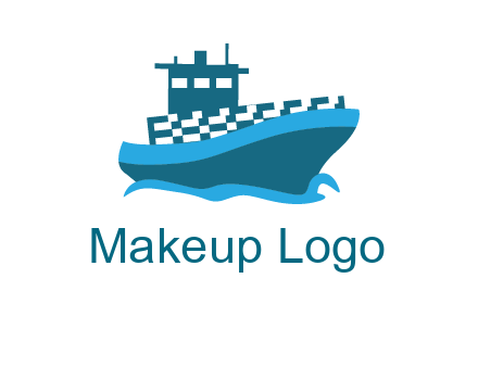 ship with deckhouse and waves shipping logo