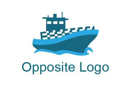 ship with deckhouse and waves shipping logo