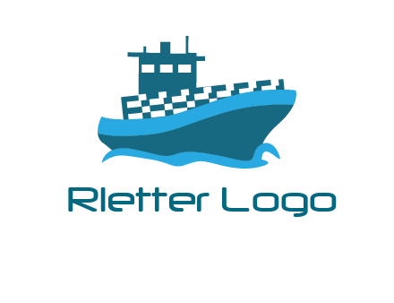 ship with deckhouse and waves shipping logo